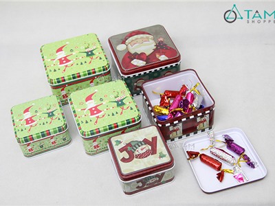 Bộ 3 hộp thiếc đựng kẹo Noel họa tiết 